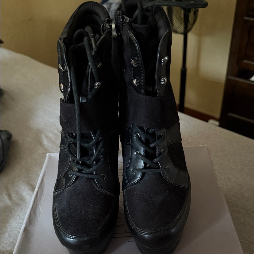 Jennifer Lopez Charcoal Lace-Up Boots